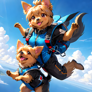 illustration de' chien qui saute en parachute by creliddesign.shop