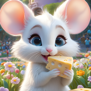 illustration d une souris qui mange du frommage dans le style pixar by creliddesign.shop